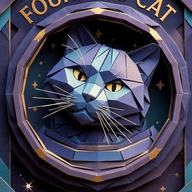 An origami-style image of a cat's head, with the words Founding Cat written on it.