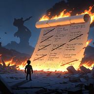A burned, torn roadmap with crossed-out promises (Full Release 2022, Play-to-Earn, NFT Utility, etc.), a silhouette of a character standing among ruins and fire, pixelated Pixelmon in the background.