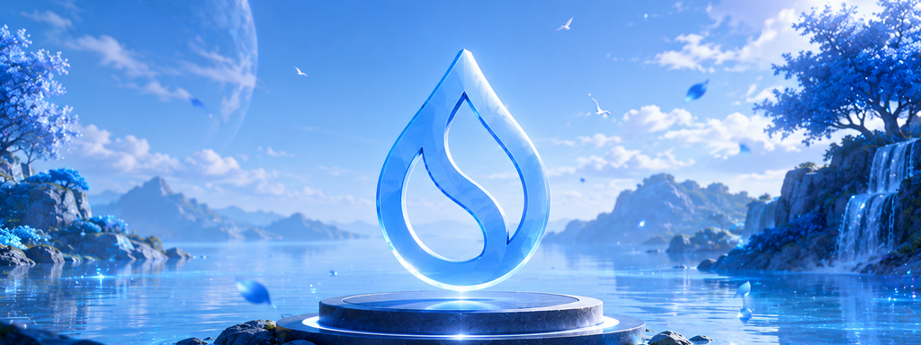 Sui Blockchain - Glowing emblem by tranquil waters
