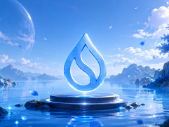Sui Blockchain - Glowing emblem by tranquil waters