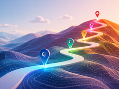AI and Crypto - Winding Neon Map Pin Landscape