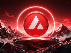 Avalanche (AVAX) - Futuristic red coin in mountainous landscape