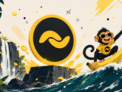 Banano Cryptocurrency - Monkey surfing on a banana wave