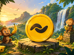 Banano Cryptocurrency - Joyful jungle sunrise with playful elements