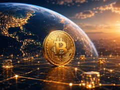 Golden Bitcoin Over a Connected Earth