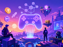 Blockchain Gaming - Neon dreamscape of a digital world
