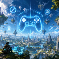 Blockchain Gaming - Futuristic floating islands and tech city