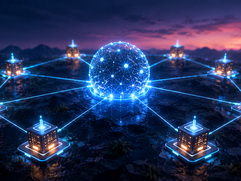 Blockchain Technology - Neon Network Globe at Dusk