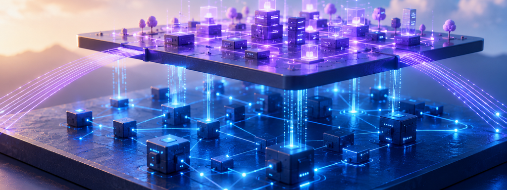 Layer 1 vs Layer 2 - Layered Neon Network Cityscape