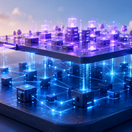 Layer 1 vs Layer 2 - Layered Neon Network Cityscape