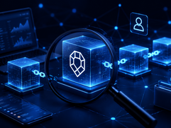 Blockchain Explorers - Futuristic blockchain network and devices (with BlockMap logo)