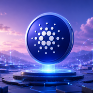 Cardano (ADA) - Futuristic crypto coin in glowing landscape