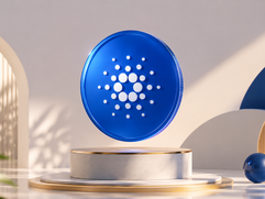 Cardano (ADA) - Floating blue medallion in a modern studio