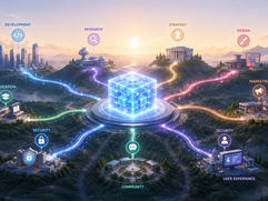 Blockchain Careers - Futuristic hub and interconnected sectors
