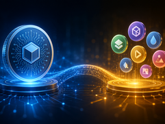 Coins and Tokens - Blue-to-Gold Crypto Connection