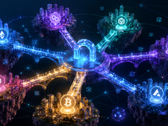 Cross-Chain Bridges - Futuristic blockchain network metropolis