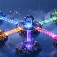 Cross-Chain Bridges - Futuristic digital city network island scape