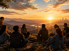 Crypto Communities - Gathering at sunset on a hilltop