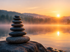 Crypto Investing - Stone pile before a calm lake
