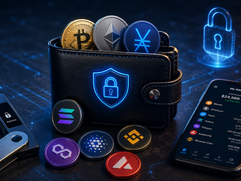Crypto Wallets - Futuristic cryptocurrency management scene