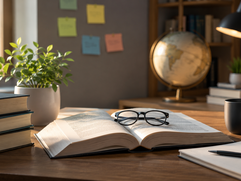 Education & Learning - Cozy study desk with books and glasses