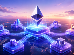 Ethereum Layer 2 Chains - Futuristic blockchain city at dawn