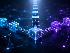 Blockchain Fork - Futuristic blockchain network diverging paths