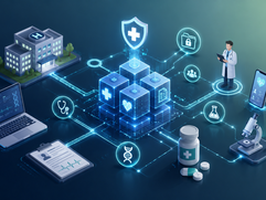 Blockchain in Healthcare - Futuristic healthcare blockchain network concept
