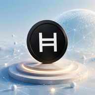 Hedera (HBAR) - Futuristic tech landscape with floating coin