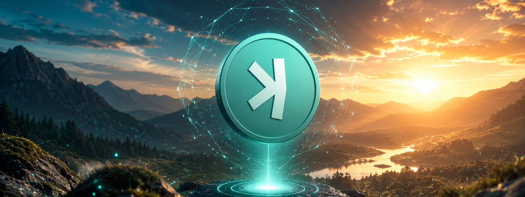 Kaspa - Glowing emblem above a tranquil valley