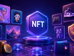 Futuristic NFT marketplace concept art