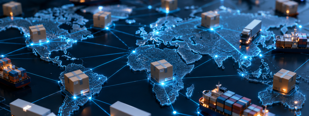 Blockchain in Supply Chain Management - Global logistics in neon light