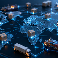 Blockchain in Supply Chain Management - Global logistics in neon light