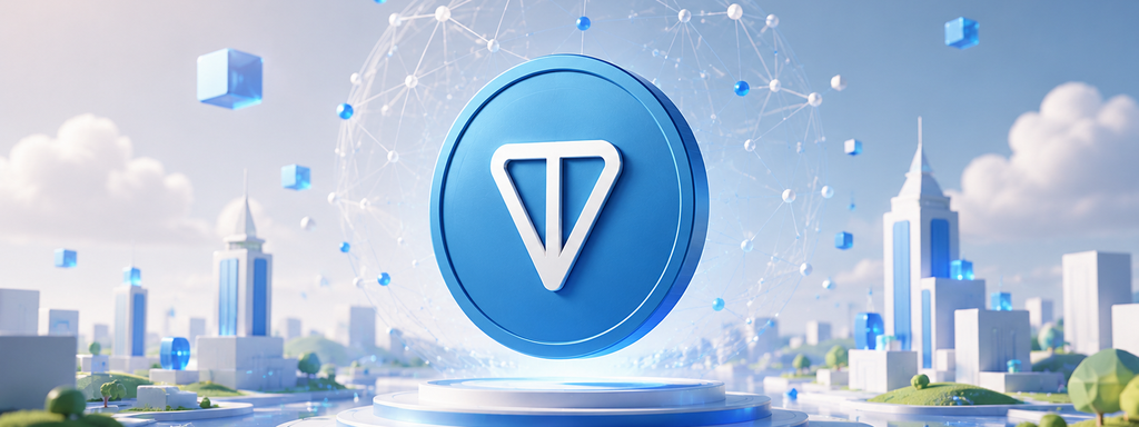 TON (The Open Network) - Futuristic blockchain cityscape with floating coin