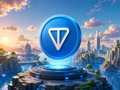TON (The Open Network) - Futuristic cityscape with floating emblem