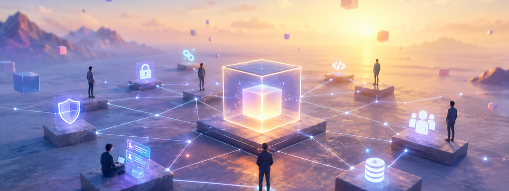Web3 - Futuristic network landscape at sunrise