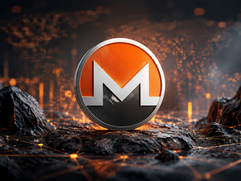 Monero (XMR) - Futuristic coin on tech-lit terrain